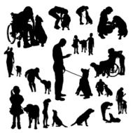 Vector silhouette of people with a dog