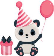 Birthday panda with gift box and balloon N2