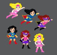 Cute superhero girl vector clip art set N2