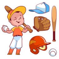 Cartoon boy playing baseball Baseball equipment