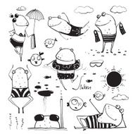 Frogs Summer Swimming Drawing Collection N2