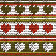 Seamless pattern with knitted stripes and hearts in Christmas colors