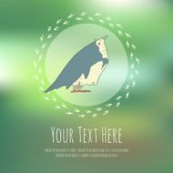 Hand drawn vector cartoon bird on blurred background Greeteng or N9