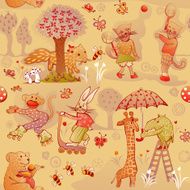 doodle seamless wildlife characters in funny situations