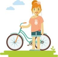 Young bicycle rider hipster woman with bike in flat style N2