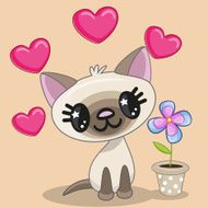 Cat with heart and flower N2