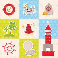 pirate Cute party invitation seamless pattern treasure ship anchor Vector