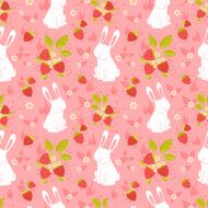 Cute rabbits and wild strawberries folk seamless pattern