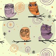 Cute colorful floral seamless pattern with owls N2