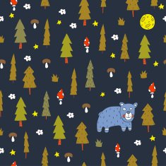 Seamless pattern with a bear in the night