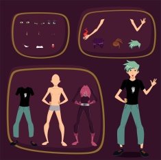 Set of Body Elements Manga Style Boy