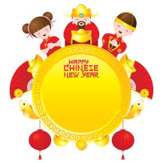 Chinese New Year Frame with God and Kids