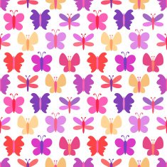 Cute seamless vector pattern of colorful butterfly silhouettes