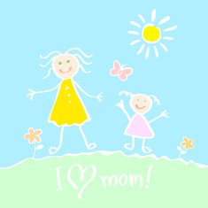 Kids Drawing The Mother's Day vector heart happy N4