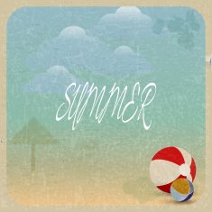 Vintage card with children balls and clouds