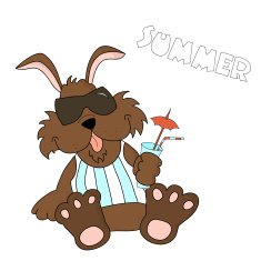 Cute cartoon little dog kid sitting and sunbuthing