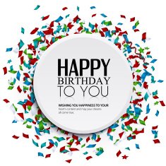 Vector birthday card with confetti and wishes text N2