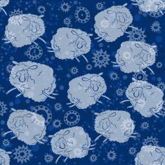 Seamless pattern with cartoon sheeps in the night sky