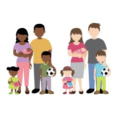 african and caucasian family illustration