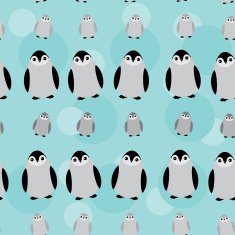 Funny penguins on blue background seamless pattern Vector N2