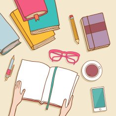 Reading books desktop concept