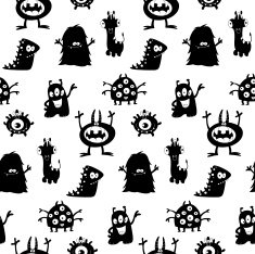 Cute monsters silhouettes pattern