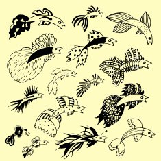 Set of funny hand drawn fish