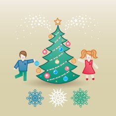 Jolly children with a christmas tree and snowflakes N2