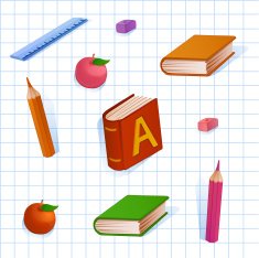 Childish seamless colorful pattern with school Supplies N3