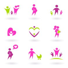 Maternity pregnancy & health icons isolated on white - pink green