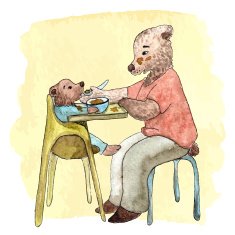 Bear mother feeding her baby