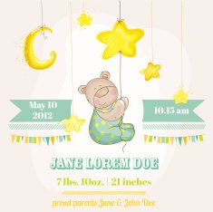 Baby Boy Arrival Card - Bear with Moon and Stars