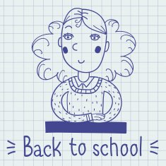 The girl at the Desk Stylized drawing pen