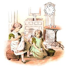 Victorian girls tending a sick doll