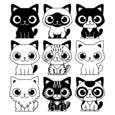 Set Of Different Adorable Cartoon Cats Isolated