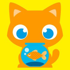 Cartoon Adorable Cat With A Fish In Fishbowl