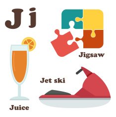 Alphabet J letter Jet Ski Jigsaw Juice