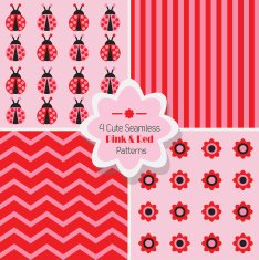 Set of 4 cute seamless Pink & Red patterns