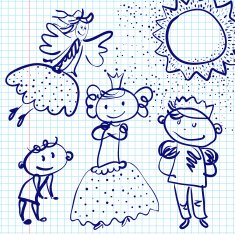 little princess prince and fairy drawn on paper