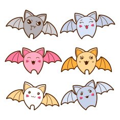 Set of kawaii bats with different facial expressions
