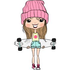 Vector hipsterl fashion cute girl with skateboard