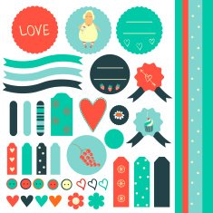 Scrapbook elements in retro style with sheep