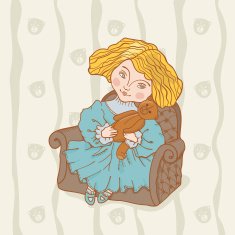 Girl sitting in chair with her teddy bear