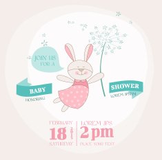 Baby Shower or Arrival Card - Bunny with Flower