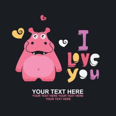 Vector "I love you" hippo greeting card template