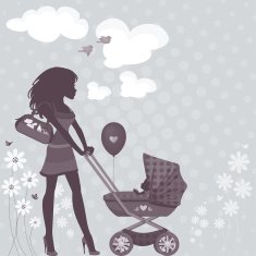 Silhouette Mom and Baby in Pram