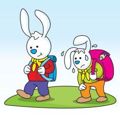 Bunnies carrying satchel