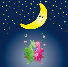 Cute dragon romantic moon