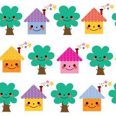 houses and trees kids pattern