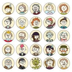 Set of women men character faces